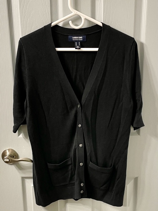 Lands' End Sweaters - Lands' End Black Short-Sleeve Button Cardigan
